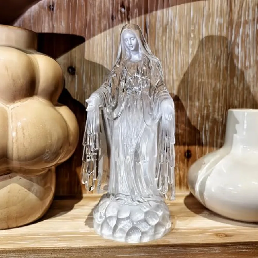 Clear Acrylic Virgin Mary Figurine Statue LED Lighted Our Lady of Fatima Statue Blessed Mother Statues view 4