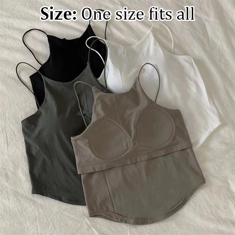 French Chic Camisole Tank Tops Women With Bra Pads Bottoming Outer Wear In One Piece Fitness Yoga Hanging Neck Tank Top