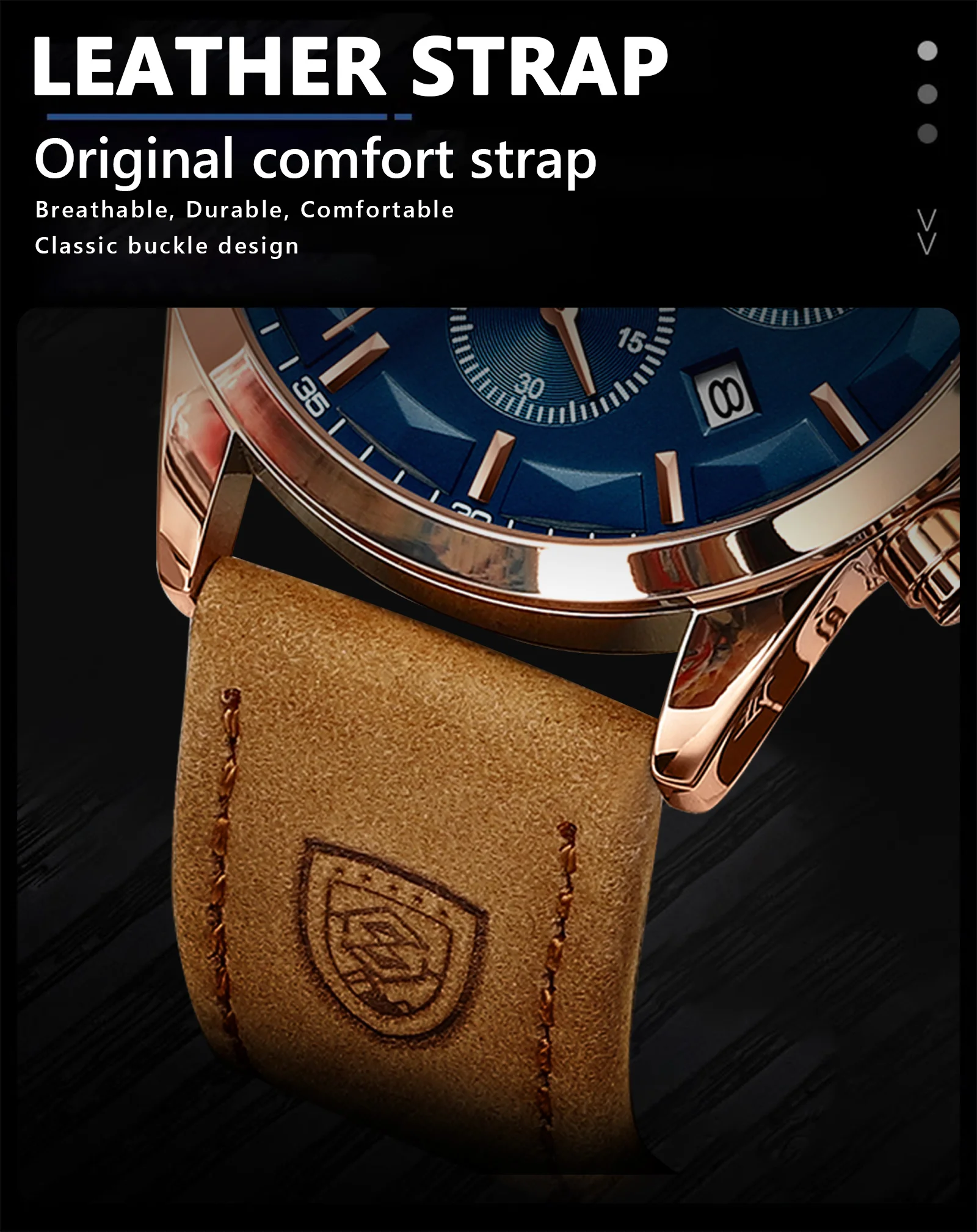 POEDAGAR Sport Luxus Männer Quarzuhr Wasserdicht Chronograph Leucht Datum Mann Armbanduhr Business Leder herren Uhren Uhr – Detail 10