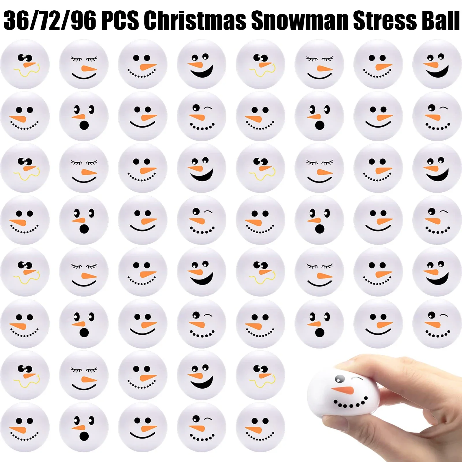 36/72/96 Pcs Christmas Stress Balls Snowmen Stress Toys 1.6Inch Snowball Stress Toy Small Foam Snowman Face Snowballs for Decor