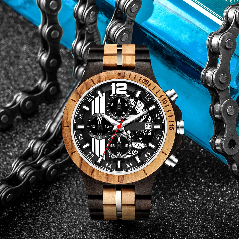 

Мужские деревянные часы, многофункциональные деревянные часы, мужские кварцевые часы в стиле ретро, мужские модные спортивные часы, деревянные часы reloj hombre