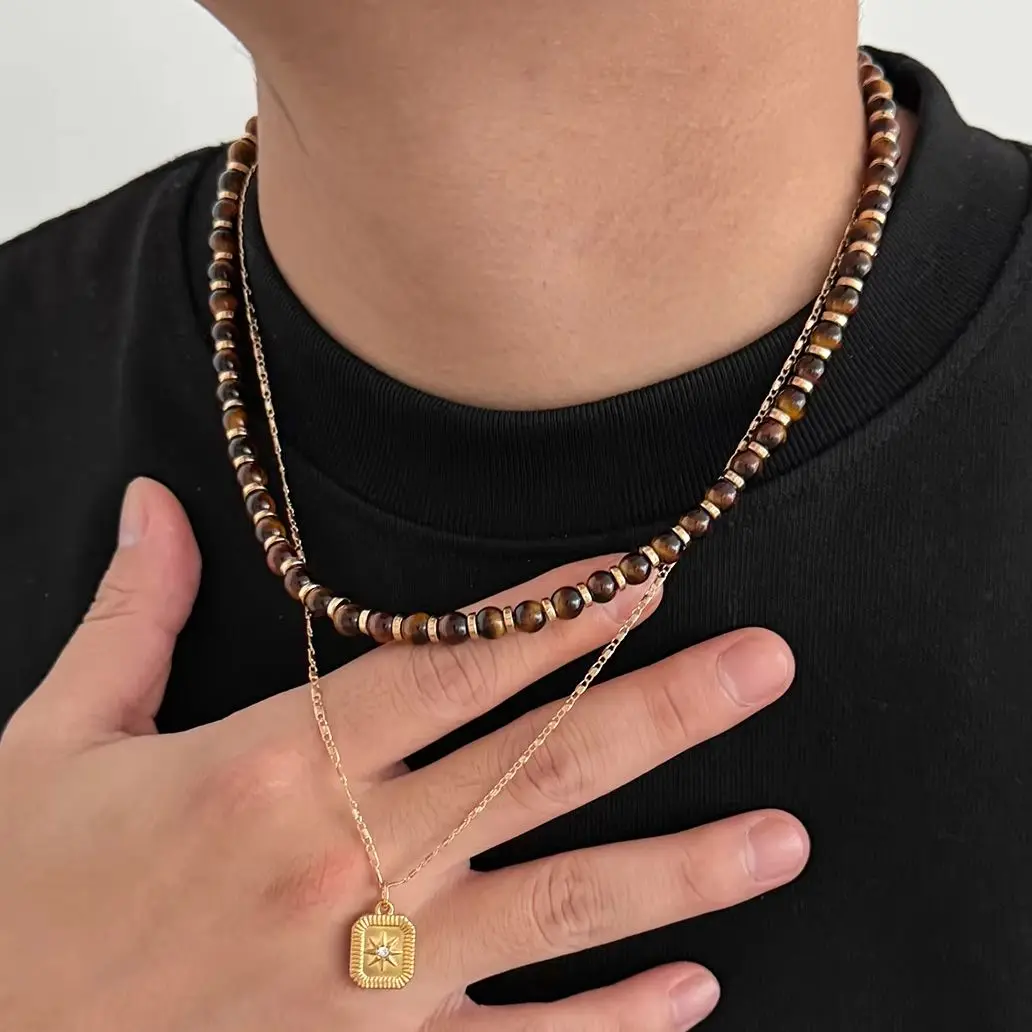 KunJoe 2Pcs/set Hip Hop Gold Color Textured Square Pendant Necklace Dainty Delicate Chain Minimalist for Men Daily Wear Jewelry