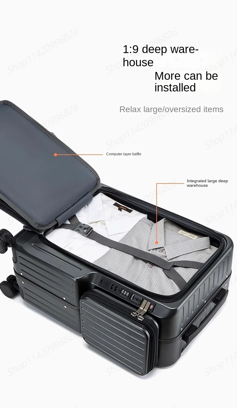 Handgepäck-Koffer mit Vorderöffnung, multifunktionaler Trolley-Koffer, 20-Zoll-Reisekabine, Passwortschloss, Gepäckkoffer, Reisetaschen – Detail 11