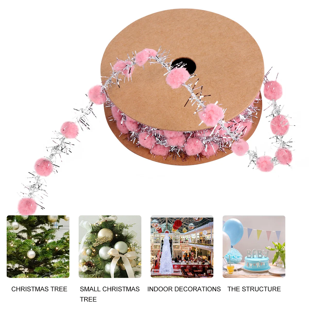 

Glitter Pom-Poms Ribbon Christmas Tree Decor Bright Color Safe Durable for DIY Crafts Gift Wrapping Party Decoration