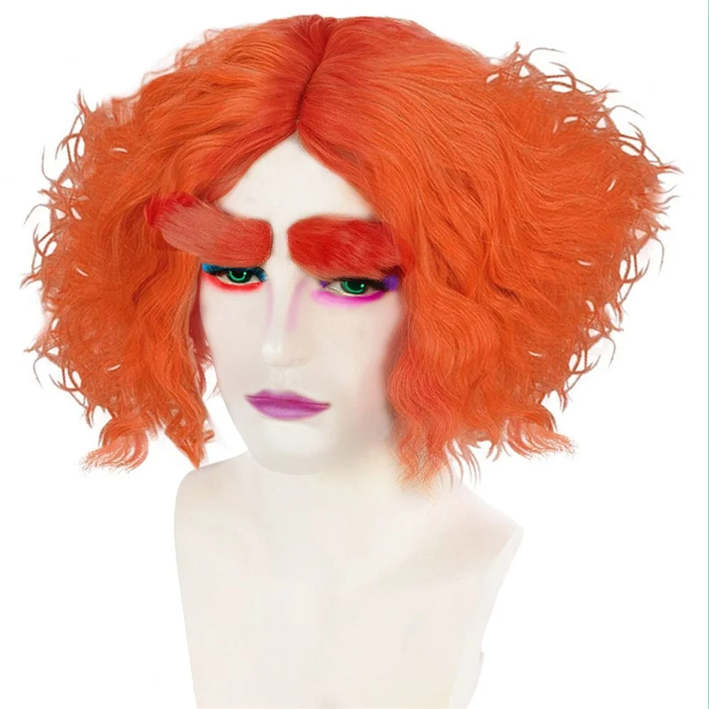 Synthetic Hair Wig Orange Cosplay Wig Curly Short Wig Men's Wig for Party Halloween