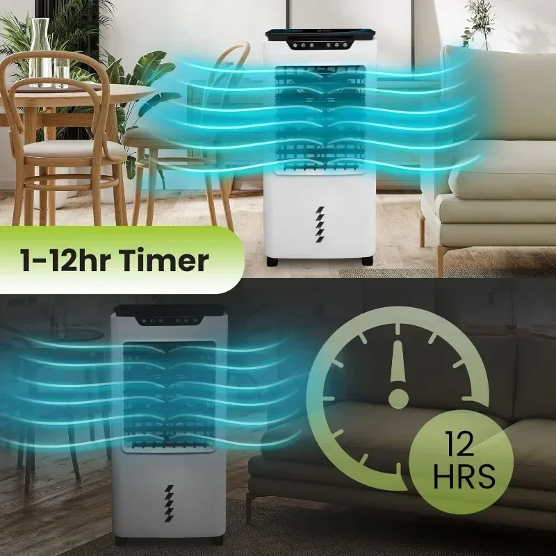 Refroidisseur d'air par évaporation portable, refroidisseur d'eau précieux, marécage injuste, intérieur, télécommande incluse, mode de balançoire