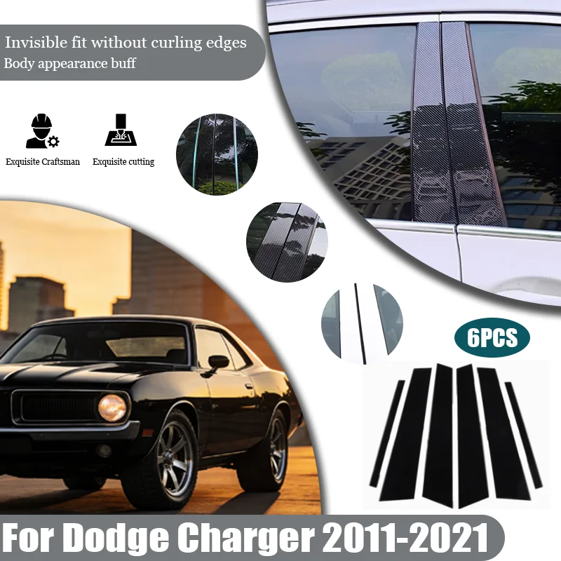 For Dodge Charger 6Pcs Car Door Window Pillar Posts Trim Covers Sticker 2011 2012 2013 2014 2015 2016 2017 2018 2019 2020 2021