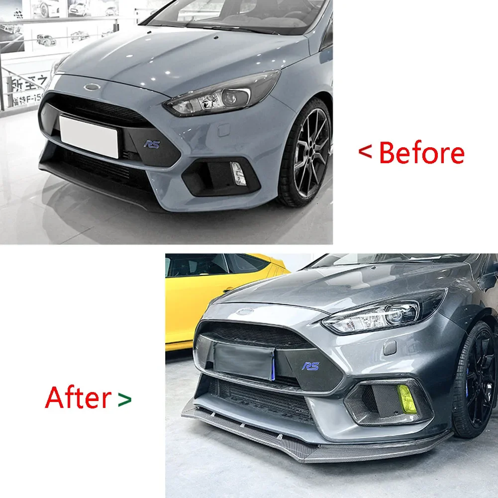 Three Stage Front Lip Splitter Spoiler Side Lower Splitters Body Kit For Ford Focus RS MK3  2015-2018