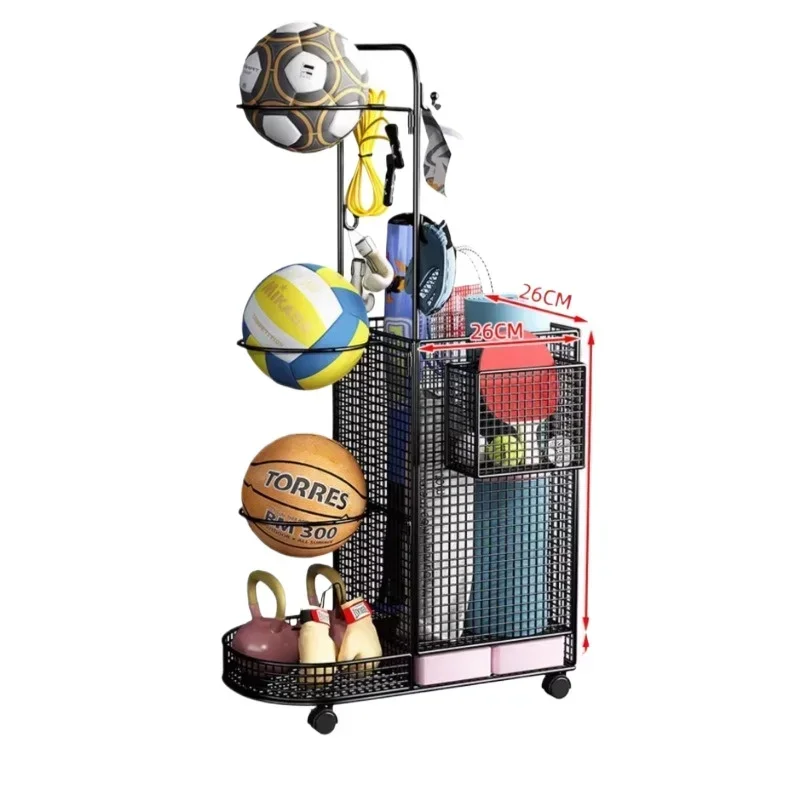 

Многофункциональная стойка для хранения баскетбола, органайзер для фитнес-оборудования, подвижный коврик для йоги, корзина для хранения ракеток для бадминтона, стойка для гантелей