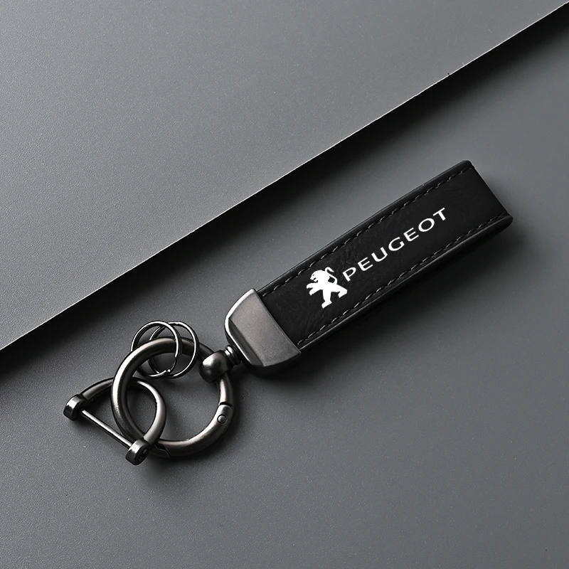 Leather Car Keychain Key Rings Chains Metal Anti-loss Accessories For Peugeot 206 207 208 306 307 308 508 106 107 108 2008 3008