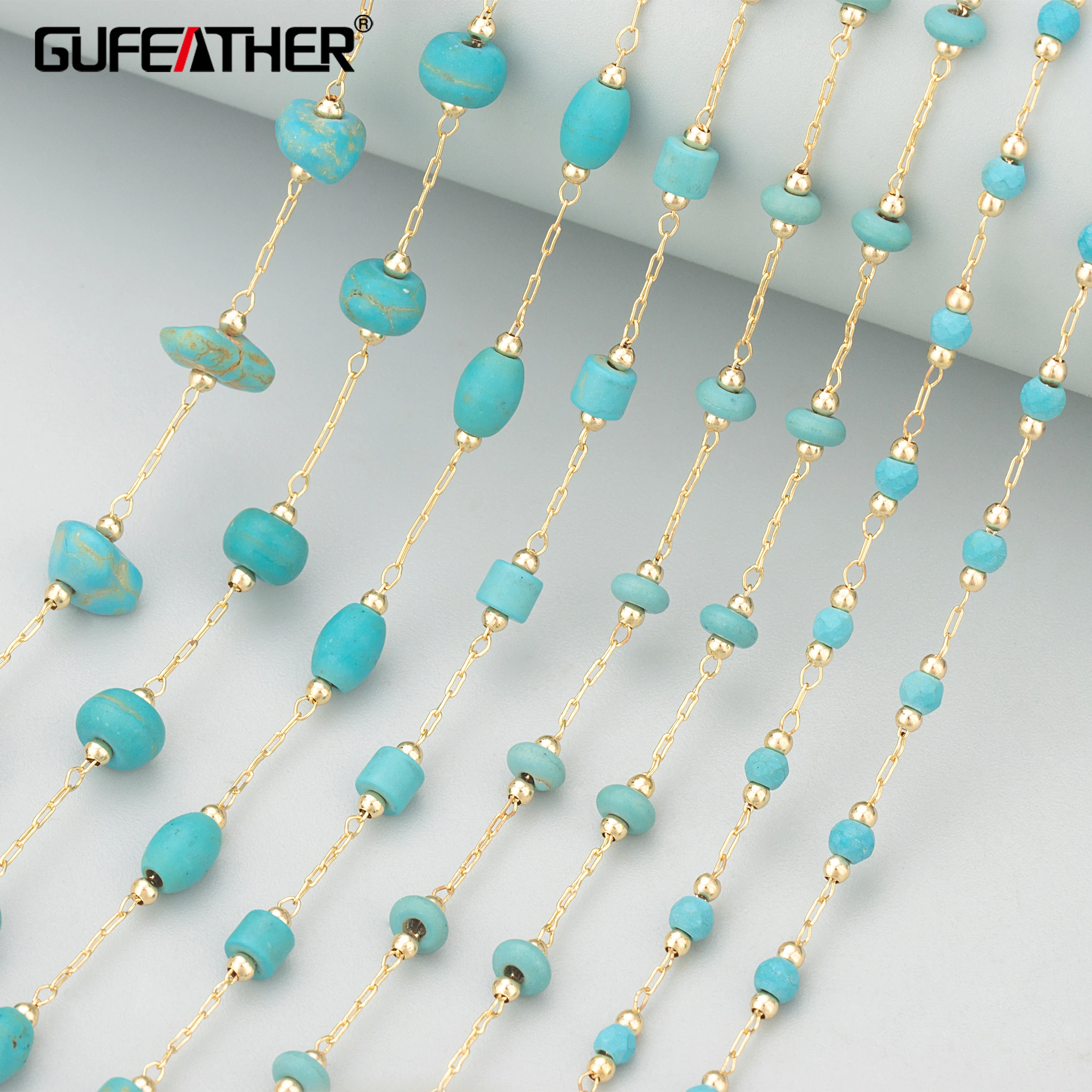 GUFEATHER C390,chain,18k gold plated,copper,nickel free,natural turquoise,hand made,jewelry making,diy bracelet necklace,1m/lot