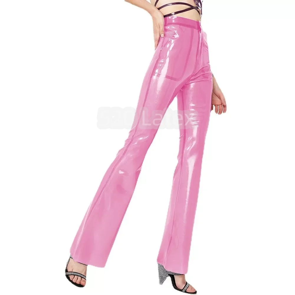 

Women Latex Jeans Pants Sexy latex Flare Pants Wide-Leg Pant Rubber Trousers With Pocket Front Zipper Lady's Leggings Fetish