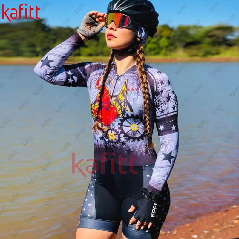 Women's summer long-sleeved one-piece cycling suit for bike racing, gel small monkey suit