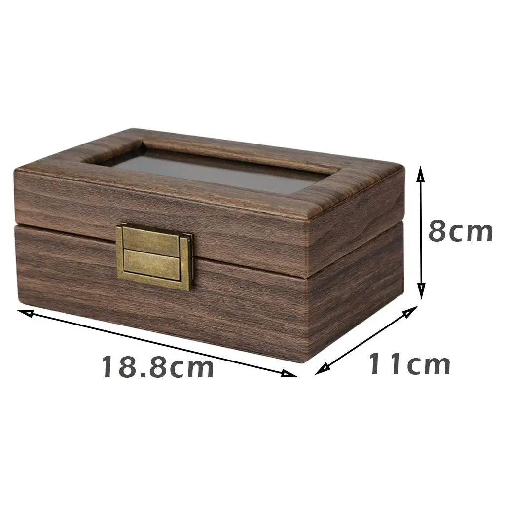 Portable Watch Box Wooden Display Case w/Clear Top and Lock Jewelry Storage