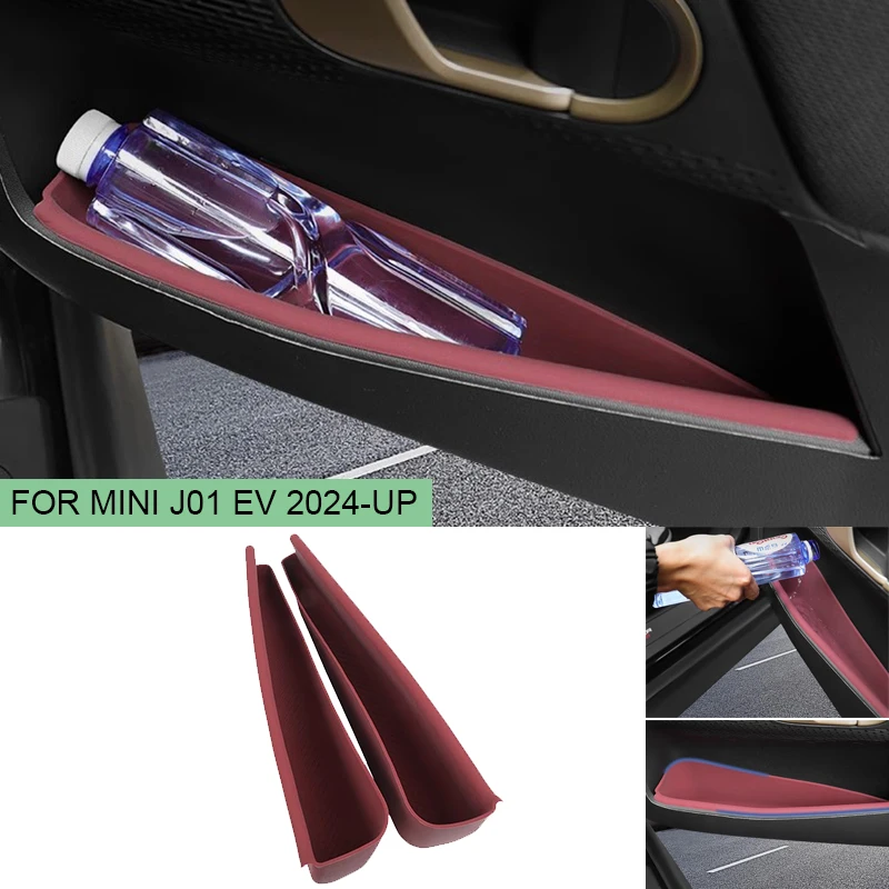 For MINI Cooper E SE J01 EV 2024 2025 Door Side Storage Box Silicone Front Door Handle Organizer Tidying Car Accessories 2pcs