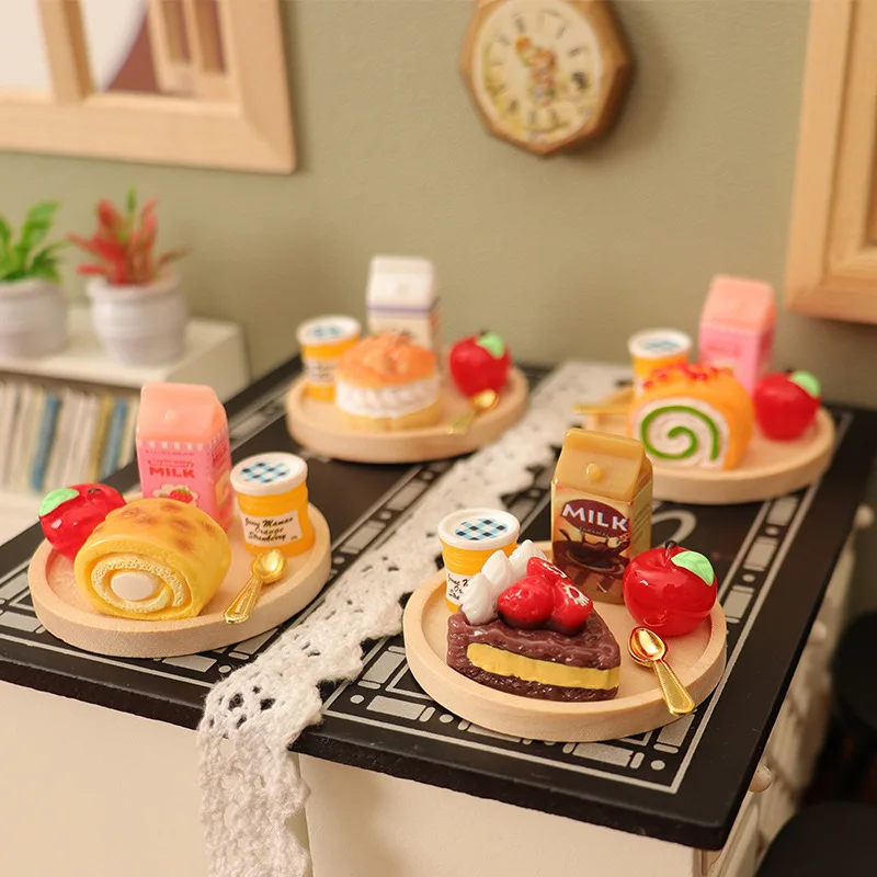 Nuevo 6 unids/set mini comida de imitación juego té de la tarde postre pastel suizo mermelada leche pequeño adorno juguete para regalo