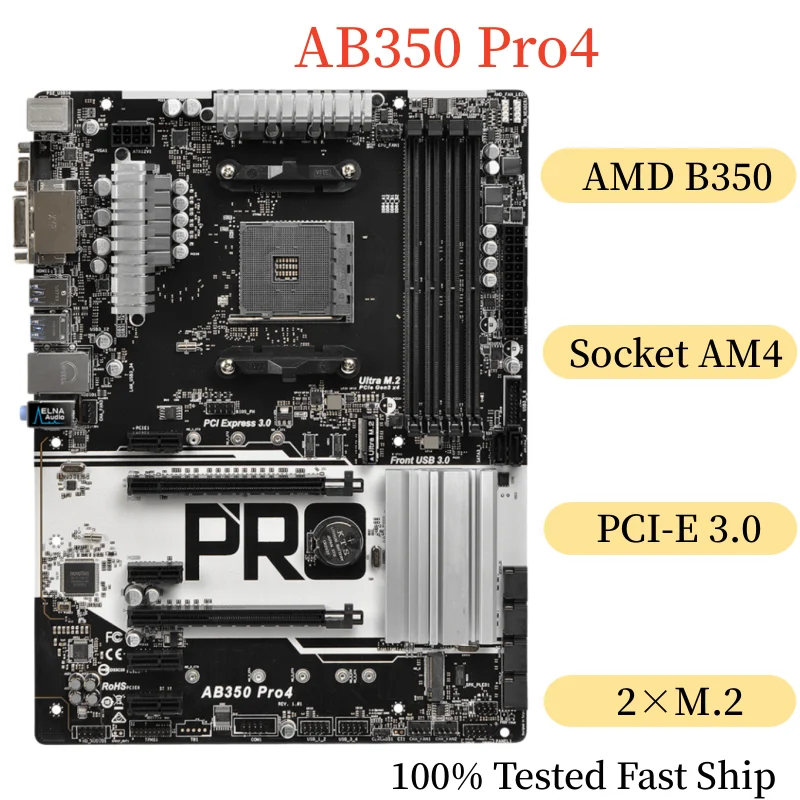 

For Asrock AB350 Pro4 Motherboard B350 64GB Socket AM4 DDR4 ATX Mainboard 100% Tested Fast Ship