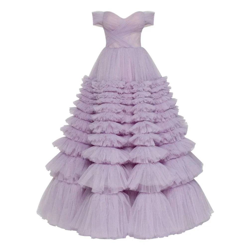 Jessica Purple Prom Dresses Luxurious Tulle Layers EveningDress فساتين السهرة Bride Wedding Dress Graduation Dress Party Dresses