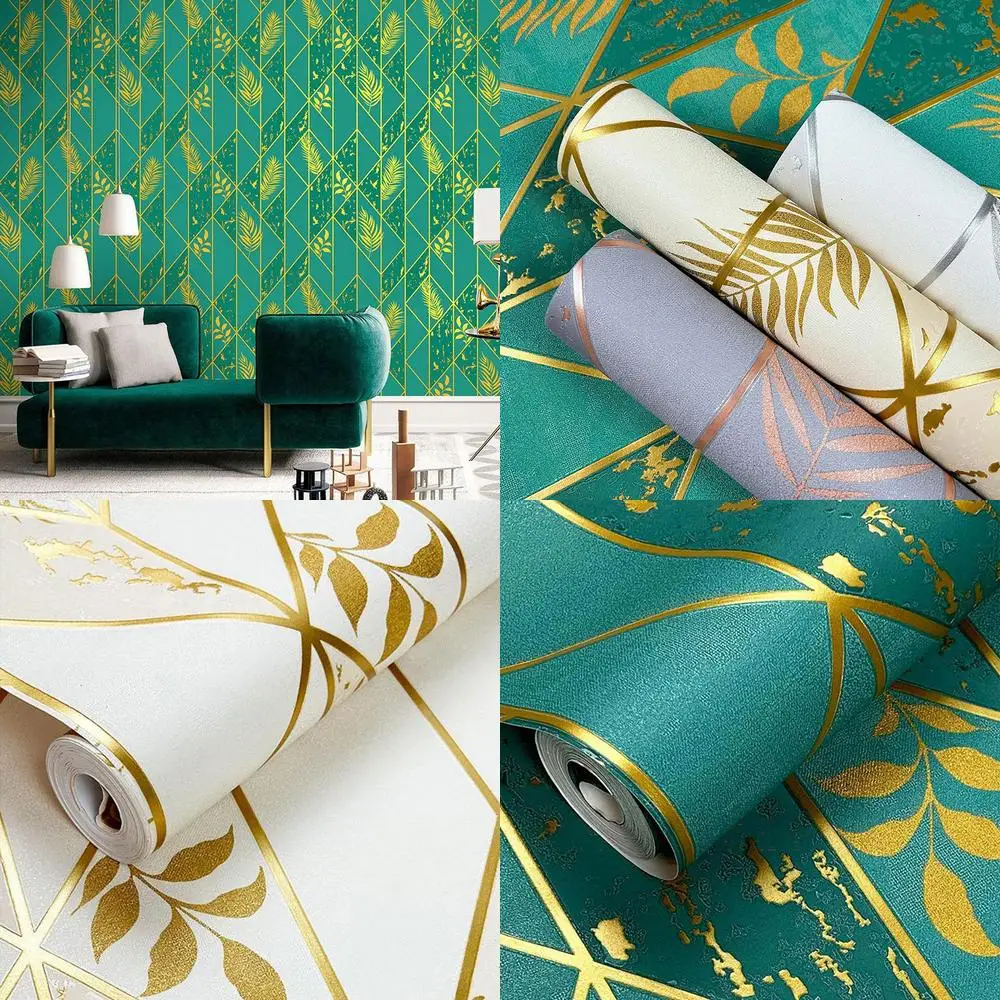 

Modern Luxury Gold Leaf Palm Geometric Pattern Wallpaper for Dining Room Bedroom Living Room Popular Hotel Guesthouse Background