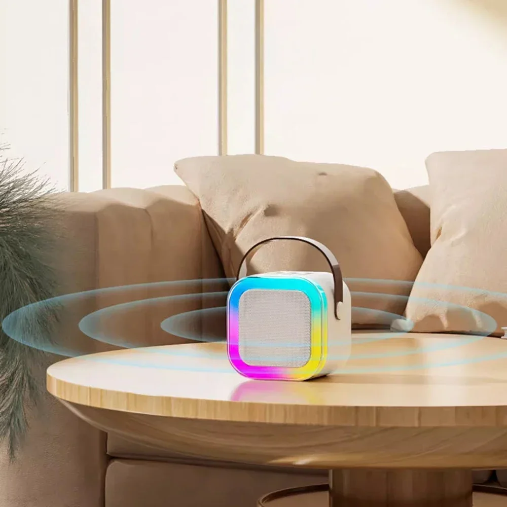 مع 2 ميكروفون RGB سماعة لاسلكية تعمل بالبلوتوث المتكلم K12 متعددة الوظائف المحمولة مشغل موسيقى آلة الكاريوكي لهدايا المنزل الطفل