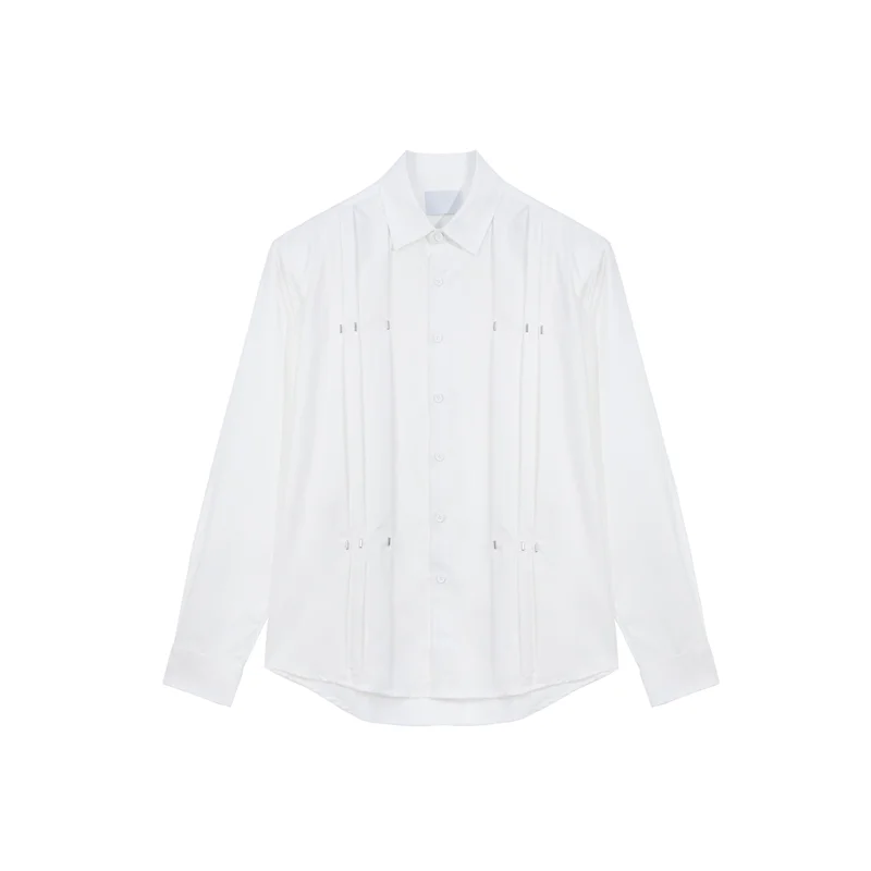 

SuperAen Niche Layered Pleated Design Shirt Women Long Sleeve Loose Three-Dimensional Casual White Shirt