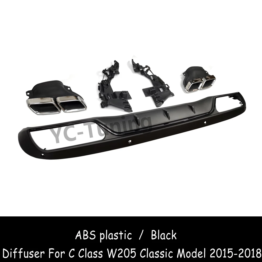 W205 AMG Style Rear Bumper Diffuser For Mercedes Benz C Class W205 Sedan Non Sport C63 Diffuser with 4-outlet Exhaust 2015-2018