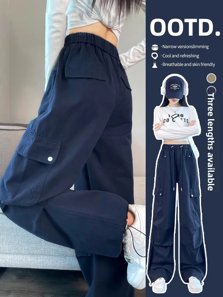 

American Style High Waist Cargo Pants Women Summer New Loose Leggings Mountain Climbing Trousers Wide Leg Paratrooper Assault...