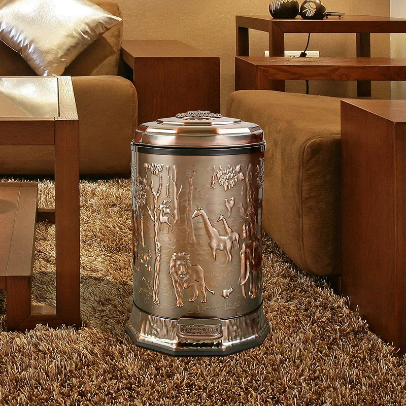 Luxury 10/6 gold color stainless steel metal trash bins garbage cans with foot pedal trash box for home decor