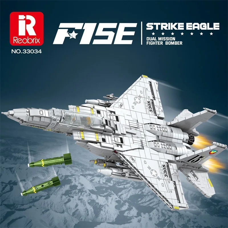 Reobrix 33034 F15E Fighter Bombers Model Aircraft Series DIY Toys Building Blocks Gift For Boys 2216Pcs