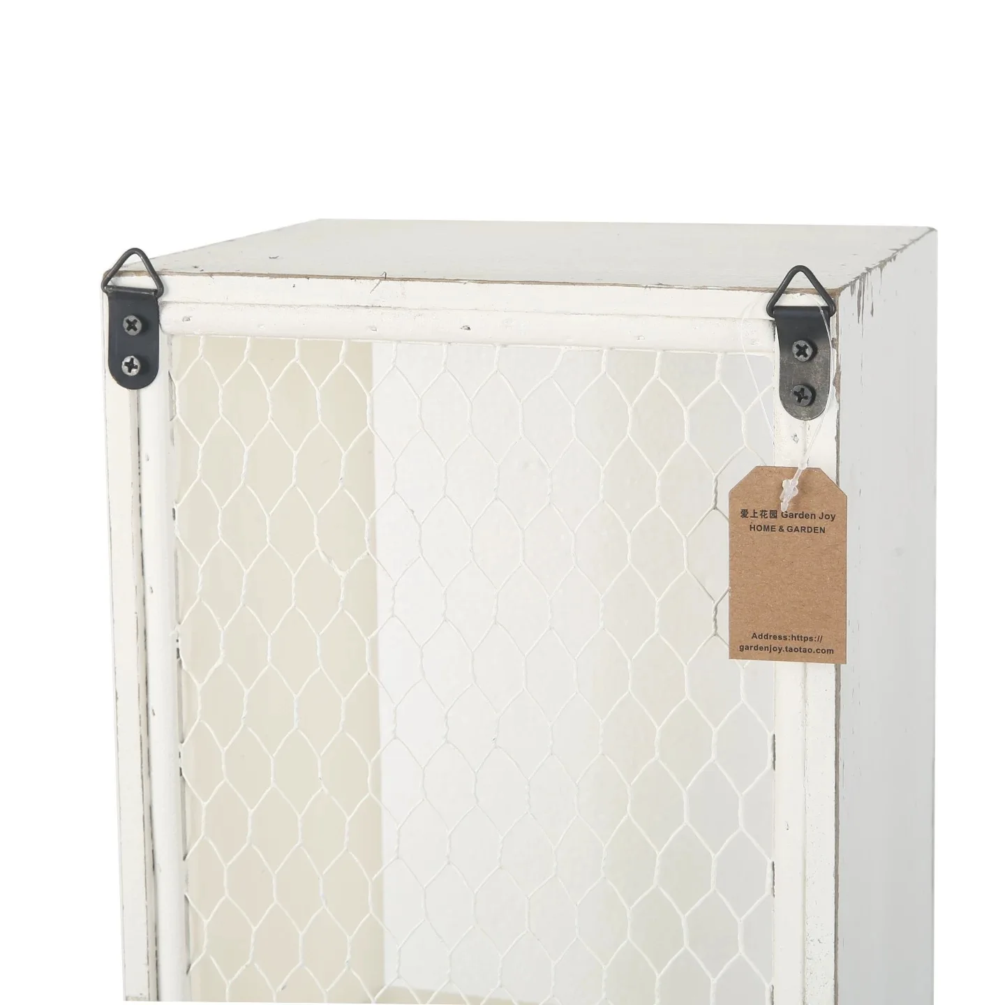 خزانة حائط كونتري فرنسية عتيقة، خشب أبيض متعثر مع شبكة سلكية، وحدة تخزين مثبتة على الحائط مع خطافات، 78 × 20 × 16 سم #3