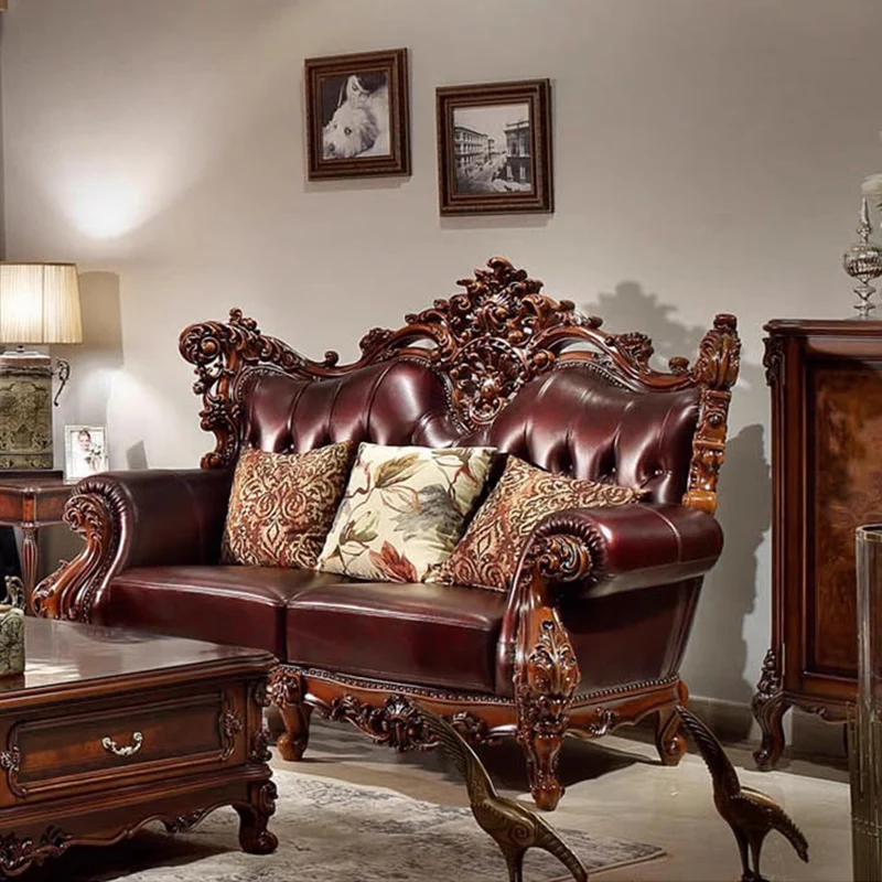 Vintage Luxury Sofa, Antique European Design, Leather Nordic Lounges Style, Double Armchair Designer Divani Soggiorno Home