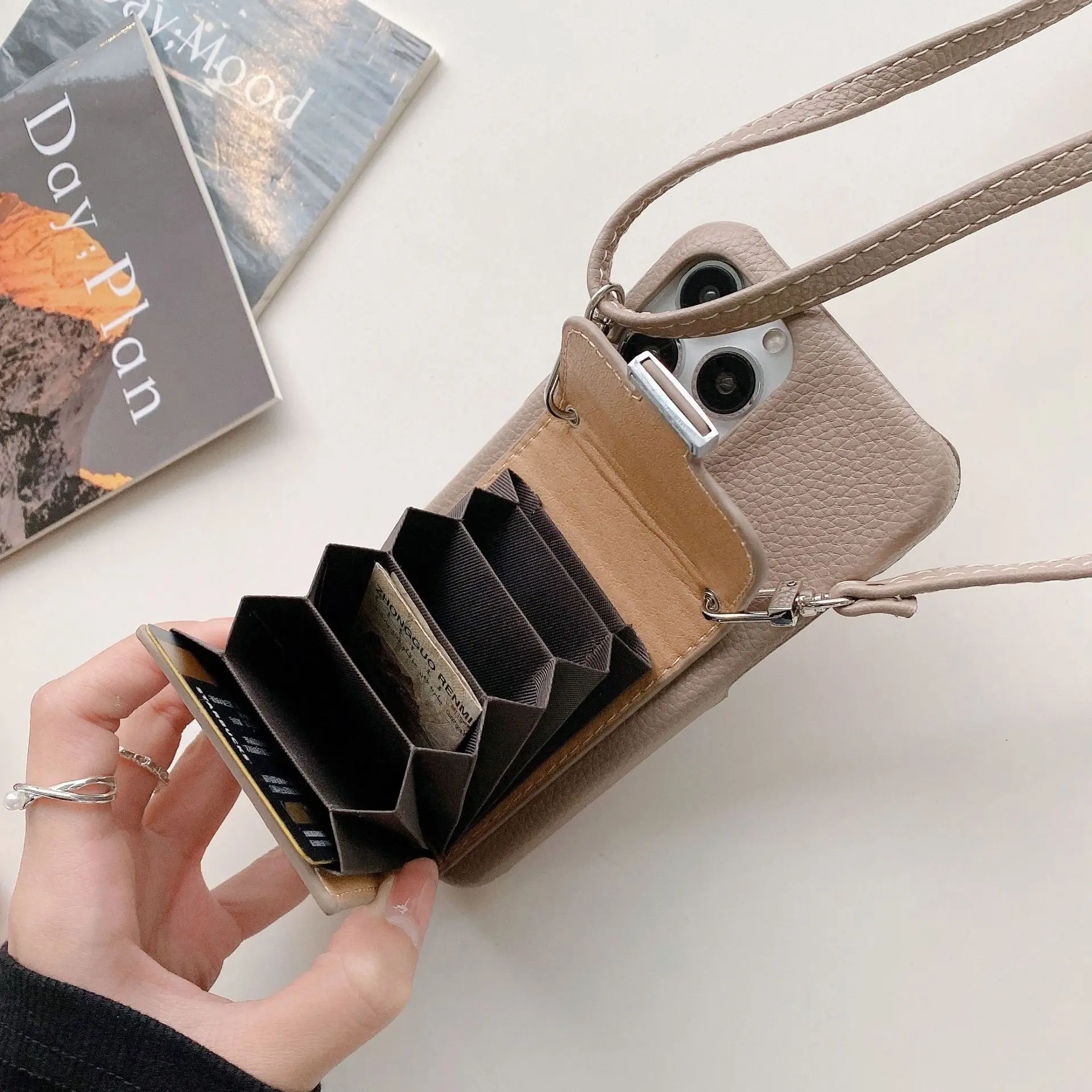 

Wallet Shoulder Strap Phone Case for iPhone 16 Pro Max 13 12 11 14 15 Pro Max 16 Plus Lady Leather Card Pocket Lanyard Cover