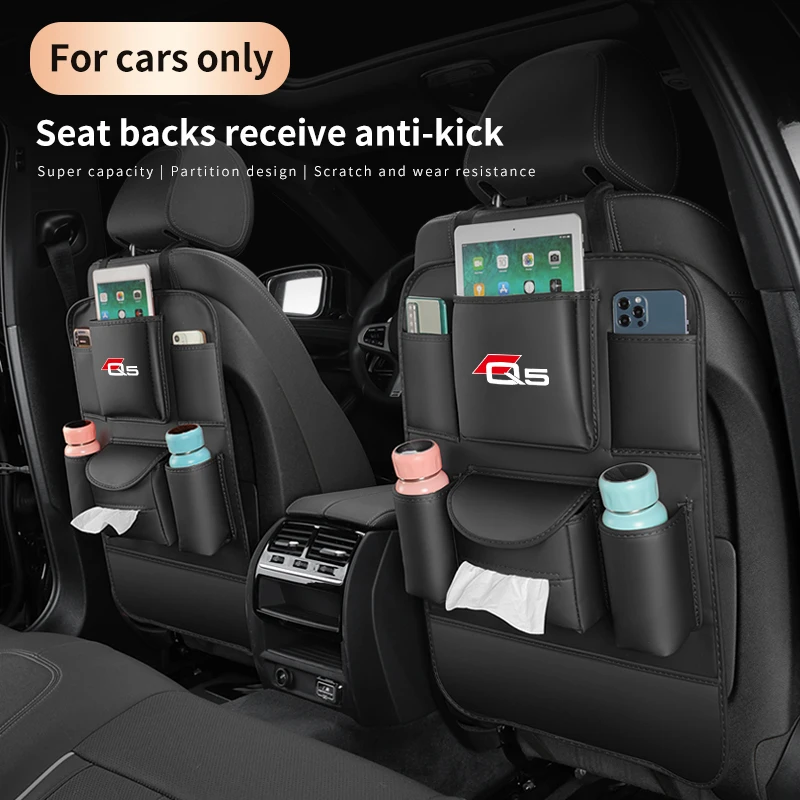 

For Audi Q5 Car Seat Organizer Seat Back Multi-pocket Storage Bag Rear Anti-wear Backrest Protection Anti-kick Pad Accessories