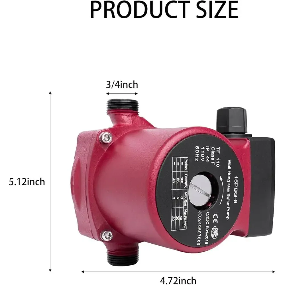 110V Water Pressure Booster Pump Circulation Pump 3-Speed Quiet Hot Water Recirculating Pump Floor Heating System Durable