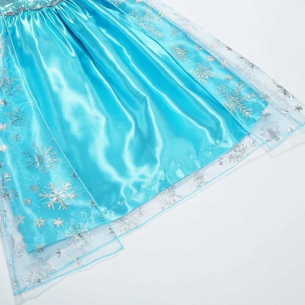 Mädchen Eis-Schnee-Prinzessin Paillettenkleid mit Langem Transparentem Umhang und Funkelnder Schleppe für Karneval, Geburtstag, Bühnenauftritt und Verkleidung – Detail 3
