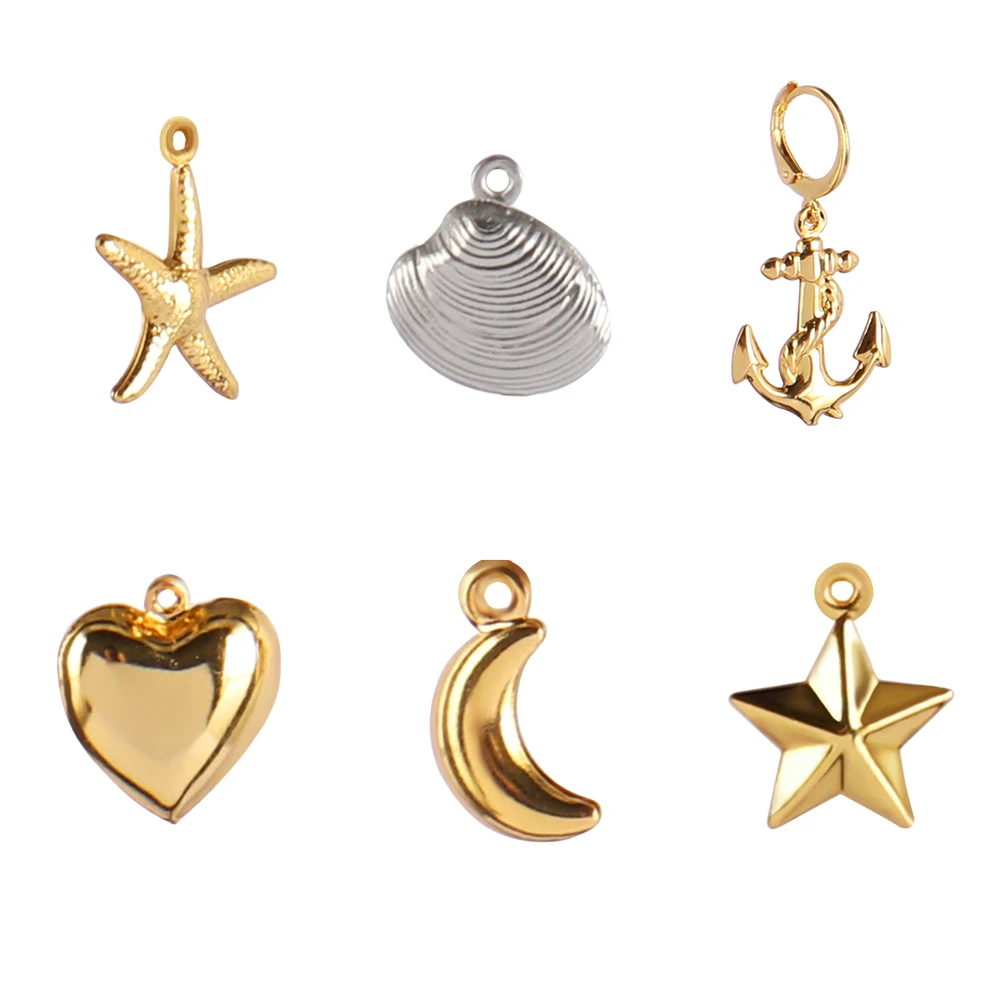 

5PCS Stainless Steel Hollow Starfish Charms Jewelry Making Star Moon Shell Pendants For Necklace Findings Bracelet Accessories