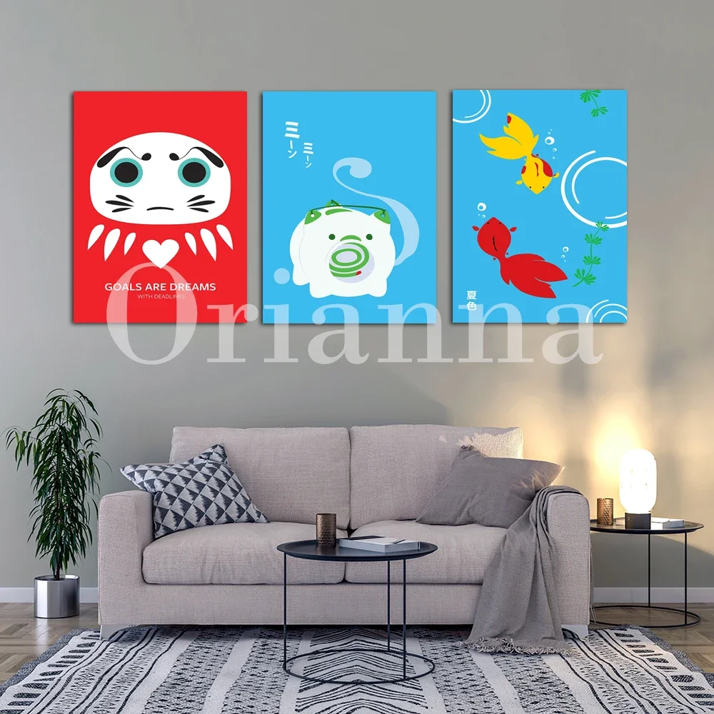Japan Koinobori Carp Streamers Neko Daruma Wish Doll Samura Warrior Ferris Wheel Mailbox Retro Art Print Canvas Decor Painting