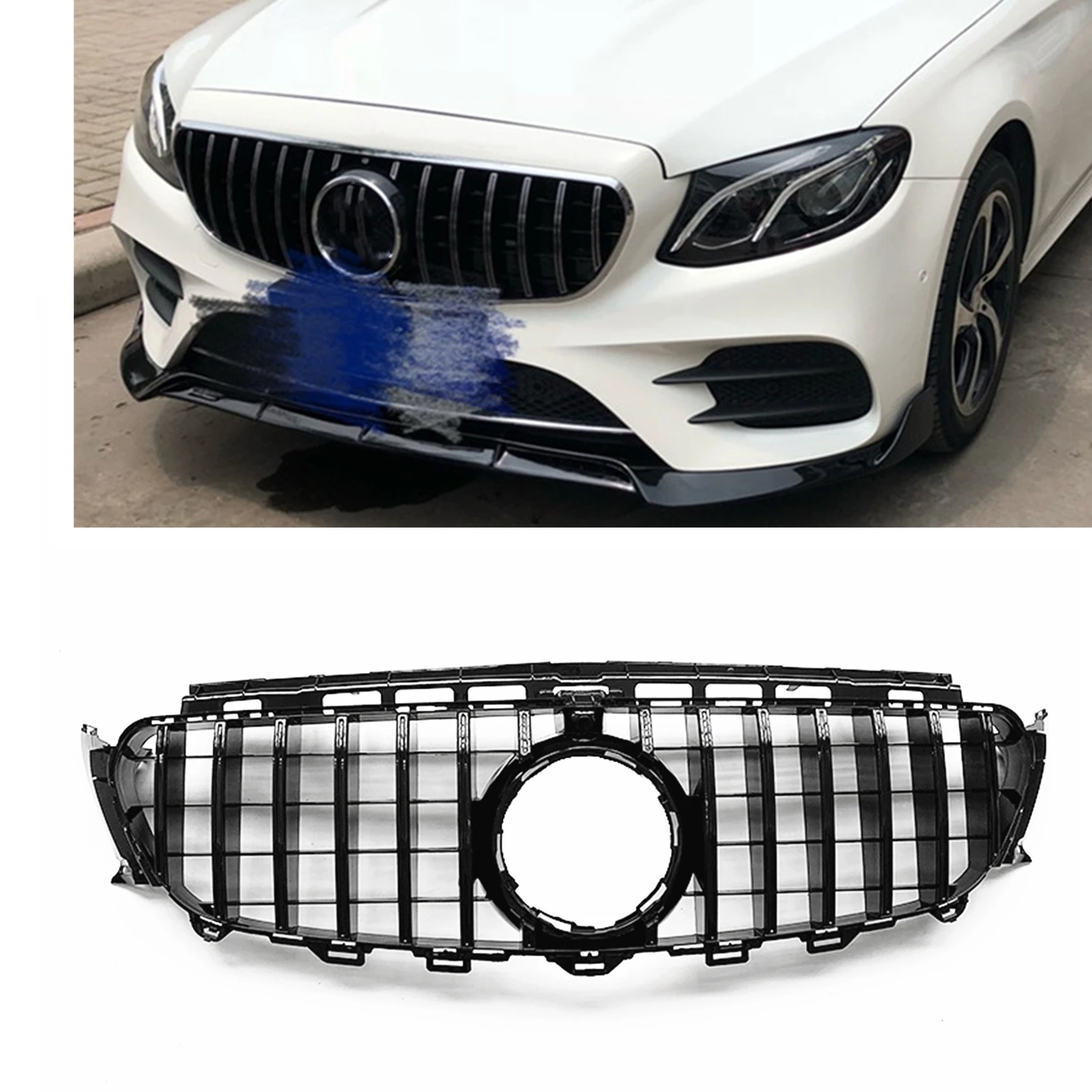 

Grill For Mercedes-Benz E Class W213 2016-2020 E200 E250 E300 GT Style Upper Grille Black/Silver Car Front Bumper Hood Mesh Grid