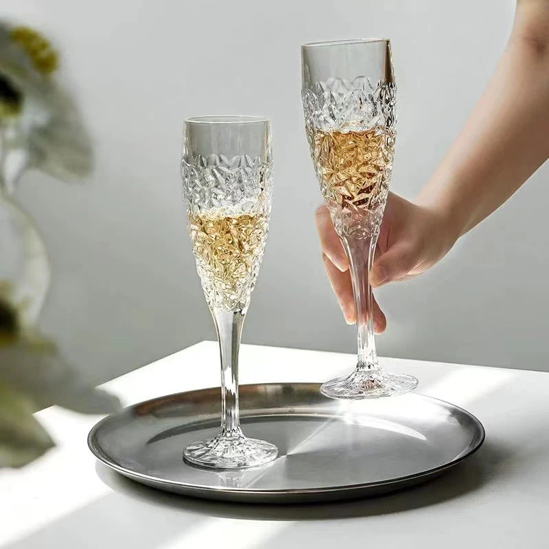 Cocktail Vintage Relief Champagne Transparent Glass Drinking Drinkware Wine Goblet Juice Lead-free Crystal Cup Luxury Glassware