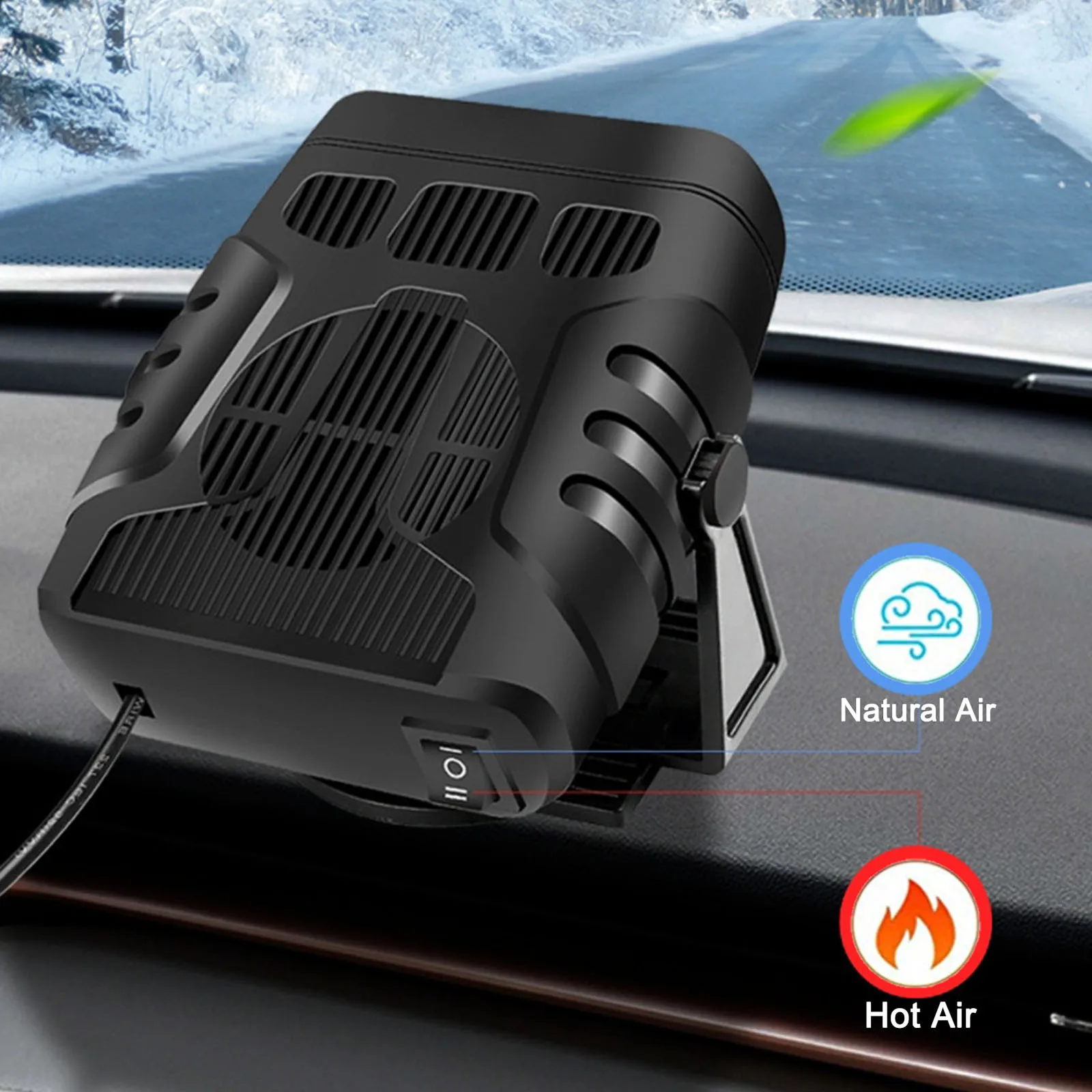 Electric Car Heater Air Cooler Fan 12V Portable 360 Degree Demister Defroster Heating Fan Dryer Windshield Defogging Accessroies