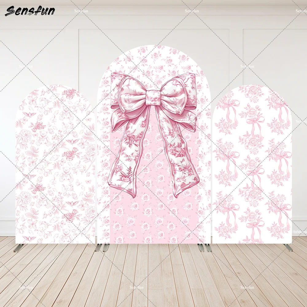 

Pink Florals Girls Arch Backdrop Wall Pink Coquette First Birthday Baby Shower Photo Background Party Arched Wall Banner 2-Sided