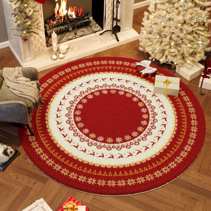 VIKAMA Christmas Day Circular Floor Mat, Absorbent And Non Slip Soft Carpet, Indoor Entrance Home Decoration