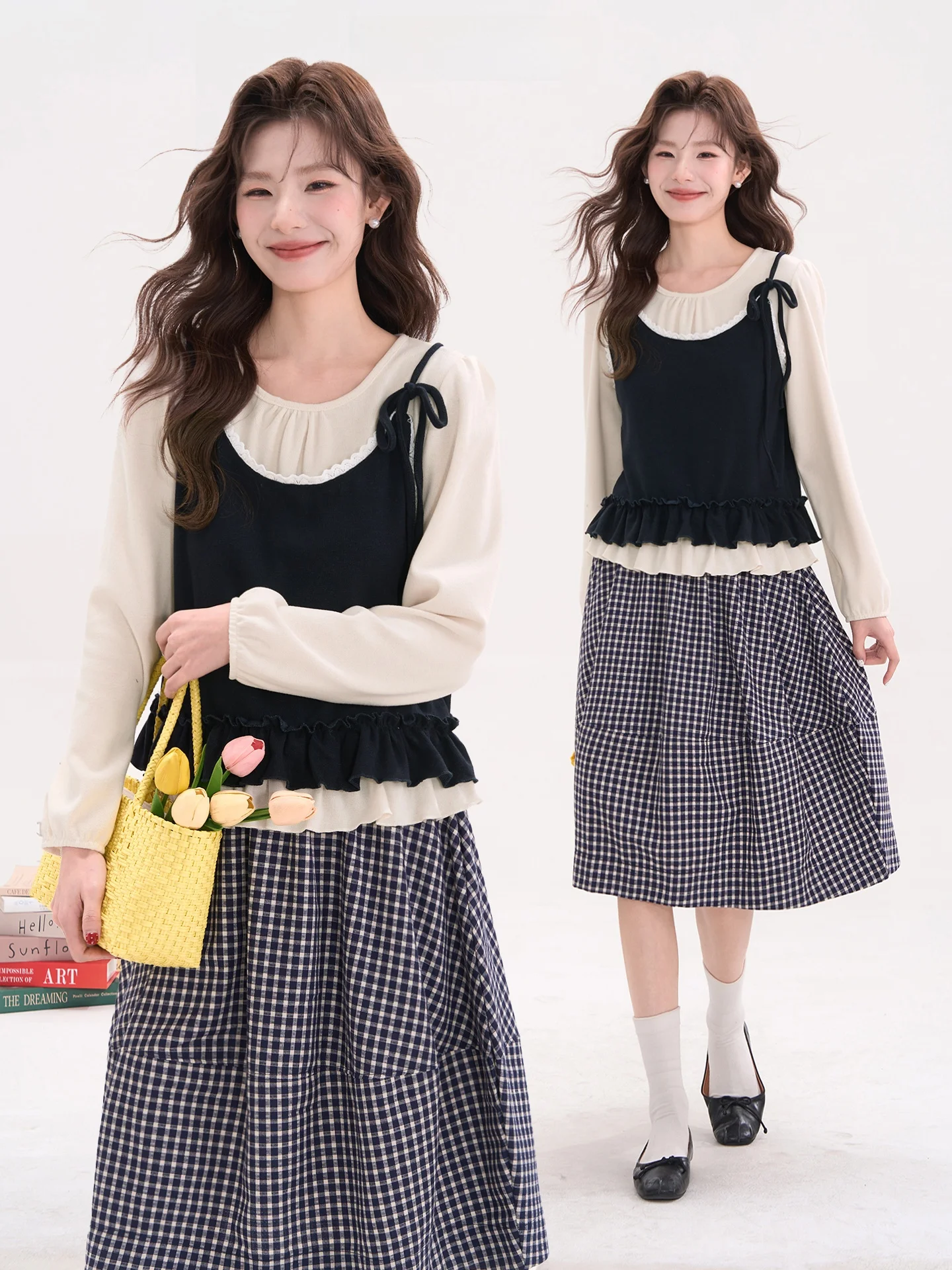 

Heme Princ Sle Spring Collection Women's Long Sve Blouse And Vest Set with Lace Trim Color Blo Base irt Two-Piece...