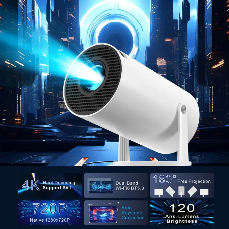 HY300 Portable Projector Android 3326 Chip HD Barrel Design Home Theater Mini Video Beamer Smart Wireless Screen Projection