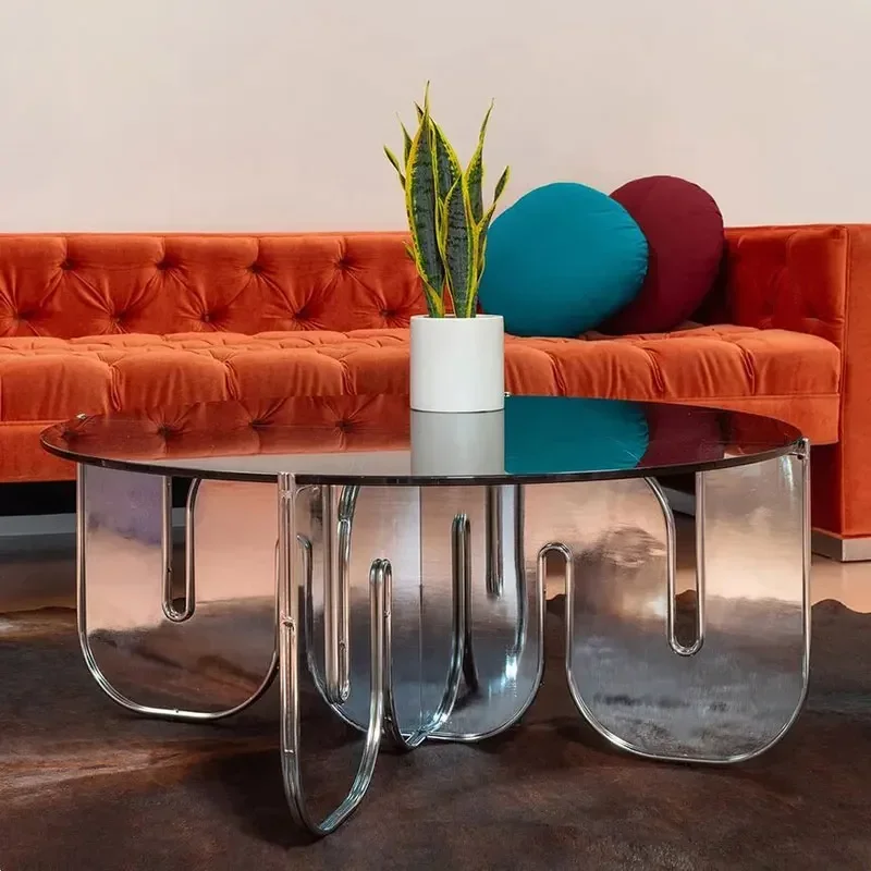 HHMinimalist Household Living Room Sofa Round Coffee Table Transparent Acrylic Modern Coffee Table