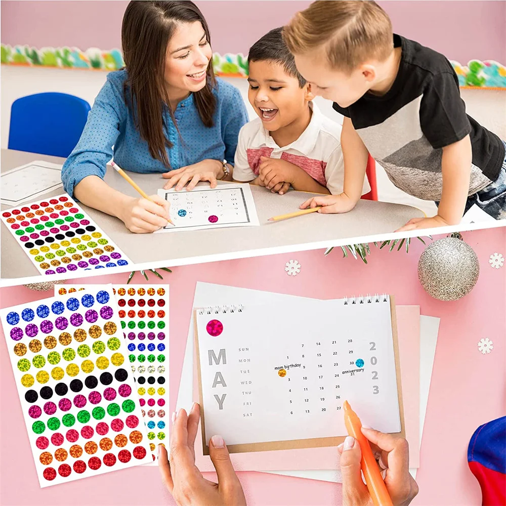 Étiquettes de codage de couleur amovibles, autocollants à points ronds Laser à paillettes brillantes pour papiers de salle de classe de bureau