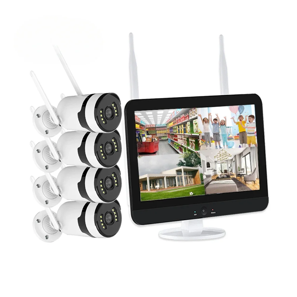 

Tuya Smart life 4CH Wireless 3MP NVR Kit with 12" LCD Screen Security CCTV Camera System