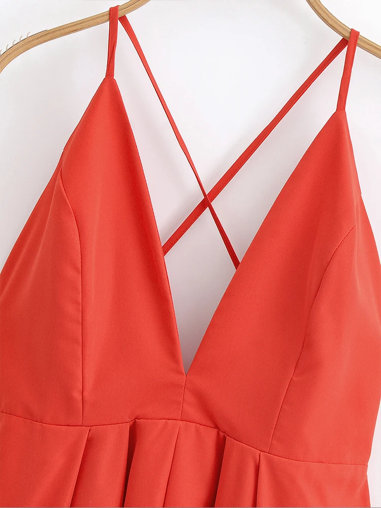 Женское летнее новое модное красное сексуальное длинное платье с открытой спиной и v-образным вырезом в европейском и американском стиле