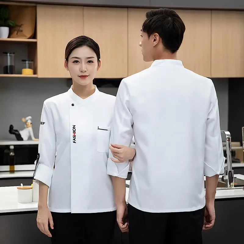 Overalls Long Sleeve Men's Hotel Catering Restaurant Canteen Kitchen Autumn and Winter Chef Uniform Printed Logo