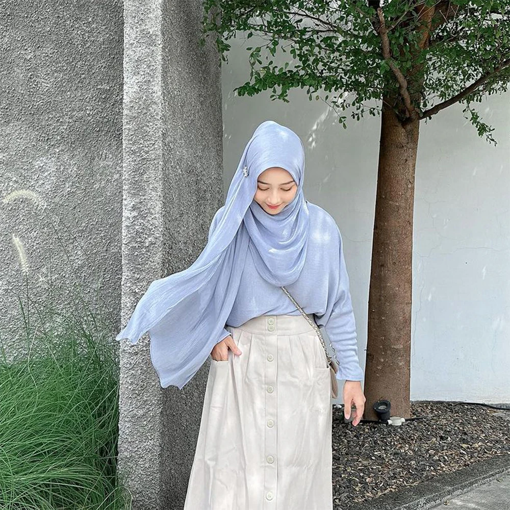 

2024 блестящая шаль, плиссированная шифоновая шаль с блестками, Жизель, легкие цветные простые хиджабные шарфы